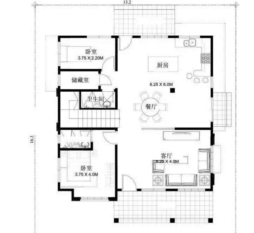 新乡下最佳2层自建房别墅户型 地基13米X16米(图3)