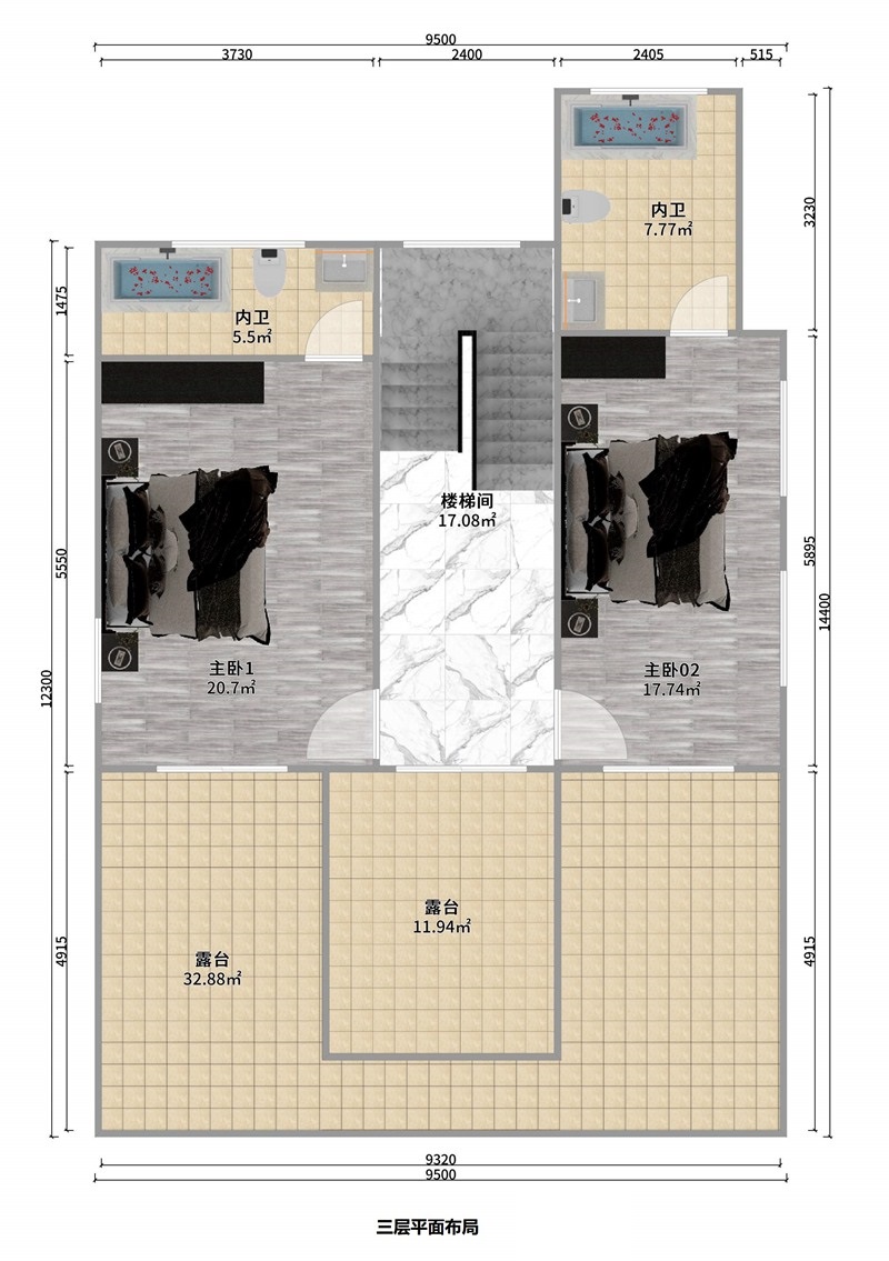 三层中式风格轻钢别墅户型+建房配置表【版权户型】(图4)